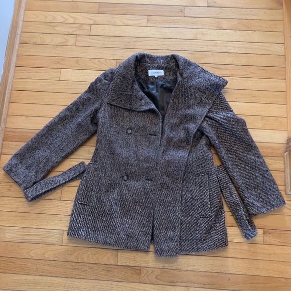 Calvin Klein Brown Tan Double Breasted Belt Coat - Picture 1 of 6